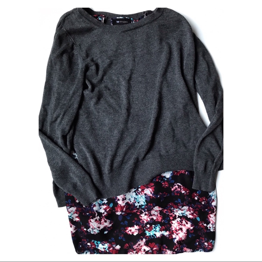 AB Studio Layered Floral & Grey Sweater